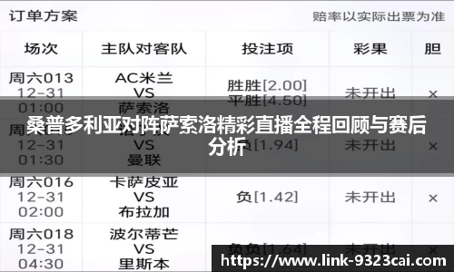 桑普多利亚对阵萨索洛精彩直播全程回顾与赛后分析